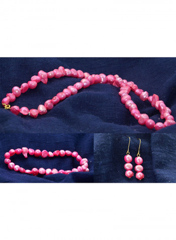 Set of 3 10 Karat Gold Pearl Beads Necklace Bracelet and Earrings