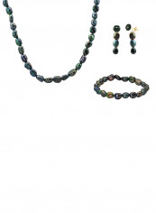 Set of 3 10 Karat Gold Pearl Beads Necklace Bracelet and Earrings