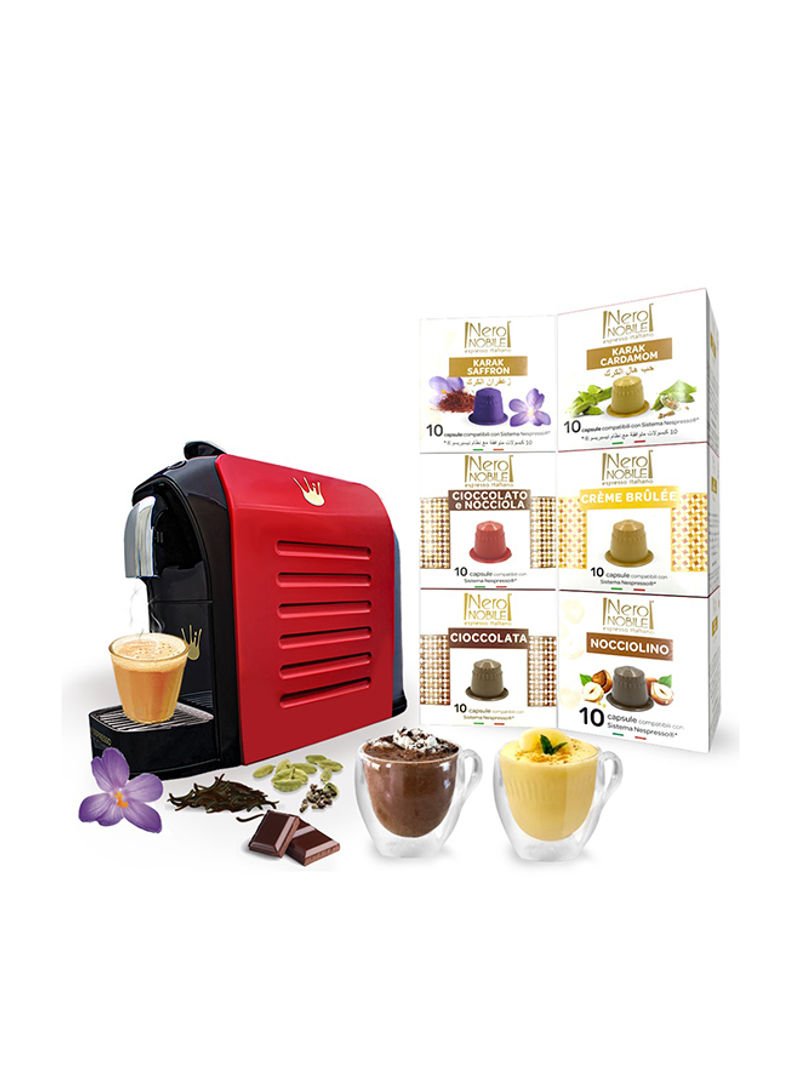 Espresso Coffee Machine With 60 Neronobile Capsules 0.7 l 1255 W SCM013 Red