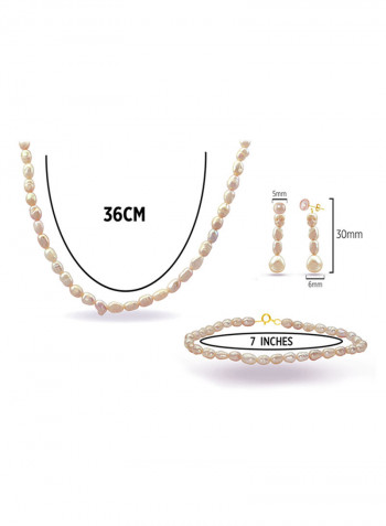 Set of 4 10 Karat Gold Pearl Beads Necklace Bracelet Earrings and Ring