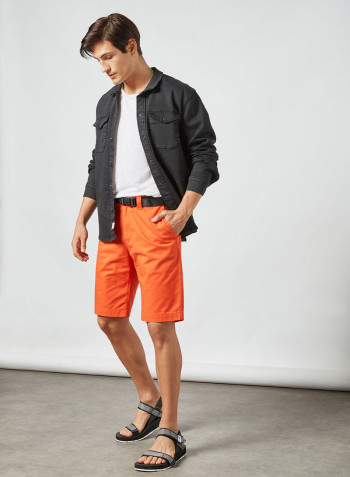 Belted Straight Fit Shorts Orange