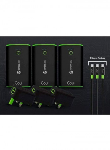 Goui Power Bank Bundle With 3 Pcs 10200mah Taya 3 Spot Wall Charger And 3 Micro Usb Cable 3x10200mAh Black/Green