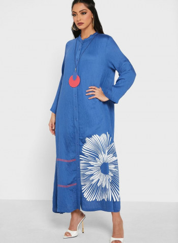 Button Down Printed Dress Blue