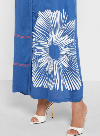 Button Down Printed Dress Blue