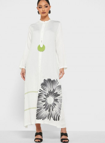 Button Down Printed Dress White