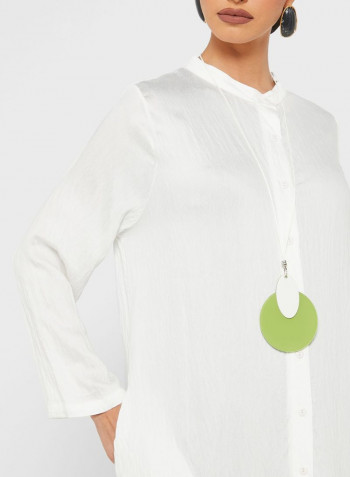 Button Down Printed Dress White