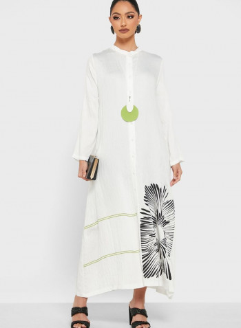 Button Down Printed Dress White