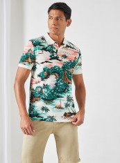 Hawaiian Print Pique Polo Multicolour