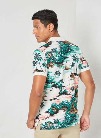 Hawaiian Print Pique Polo Multicolour