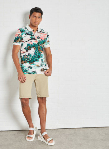 Hawaiian Print Pique Polo Multicolour