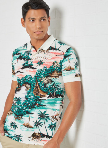 Hawaiian Print Pique Polo Multicolour