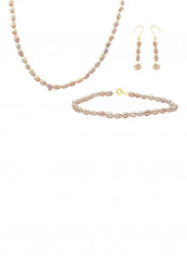 Set of 3 10 Karat Gold Pearl Beads Necklace Bracelet and Earrings