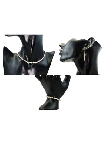 Set of 3 10 Karat Gold Pearl Beads Necklace Bracelet and Earrings