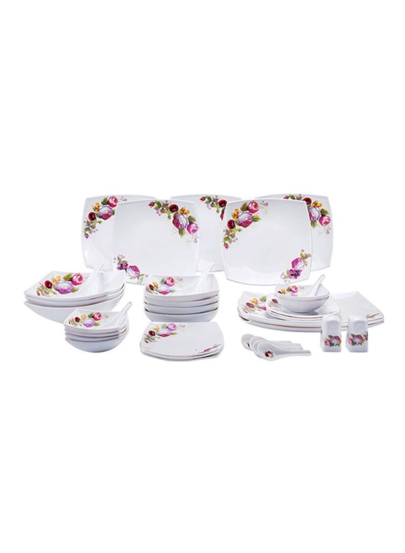 71-Piece Opal Hard Square Dinner Set White/Pink/Red