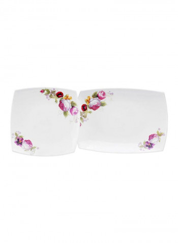 71-Piece Opal Hard Square Dinner Set White/Pink/Red