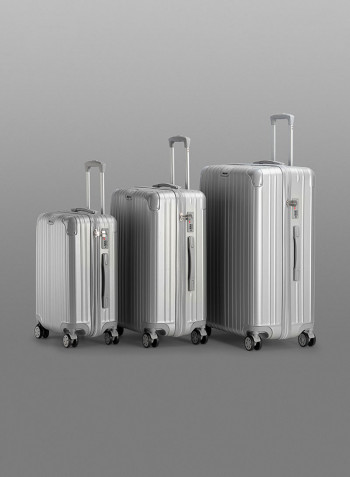 3-Piece Gravel Hardside Expandable Luggage With Spinner Wheels Silver