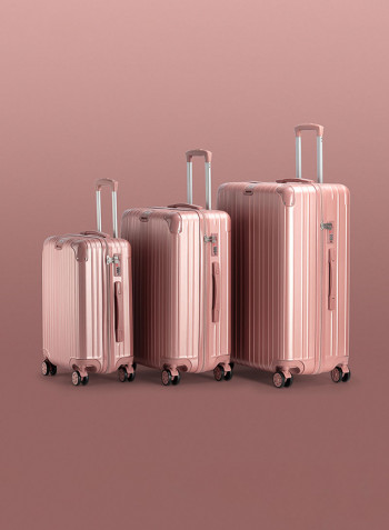 3-Piece Gravel Hardside Expandable Luggage With Spinner Wheels Rose Gold