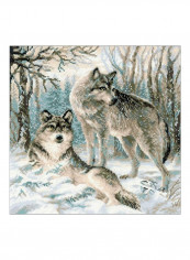 Pair Of Wolves Design Cross Stitch Kit White/Blue/Black