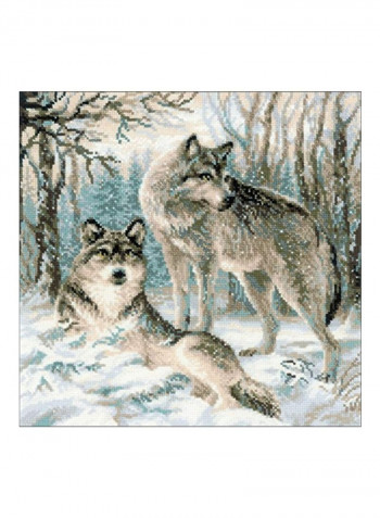 Pair Of Wolves Design Cross Stitch Kit White/Blue/Black