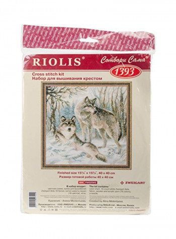 Pair Of Wolves Design Cross Stitch Kit White/Blue/Black