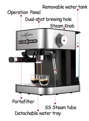 Espresso Coffee Machine Built-In Milk Frother 1500 ml MD-2009 Silver/Black