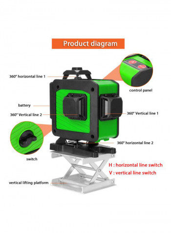 Multifunctional 4D 16 Lines Laser Level Tool Set Green/Black 30x18x21cm
