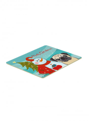 Snowman With Fawn Pug Kitchen/Bath Mat Multicolour 16 x 20inch