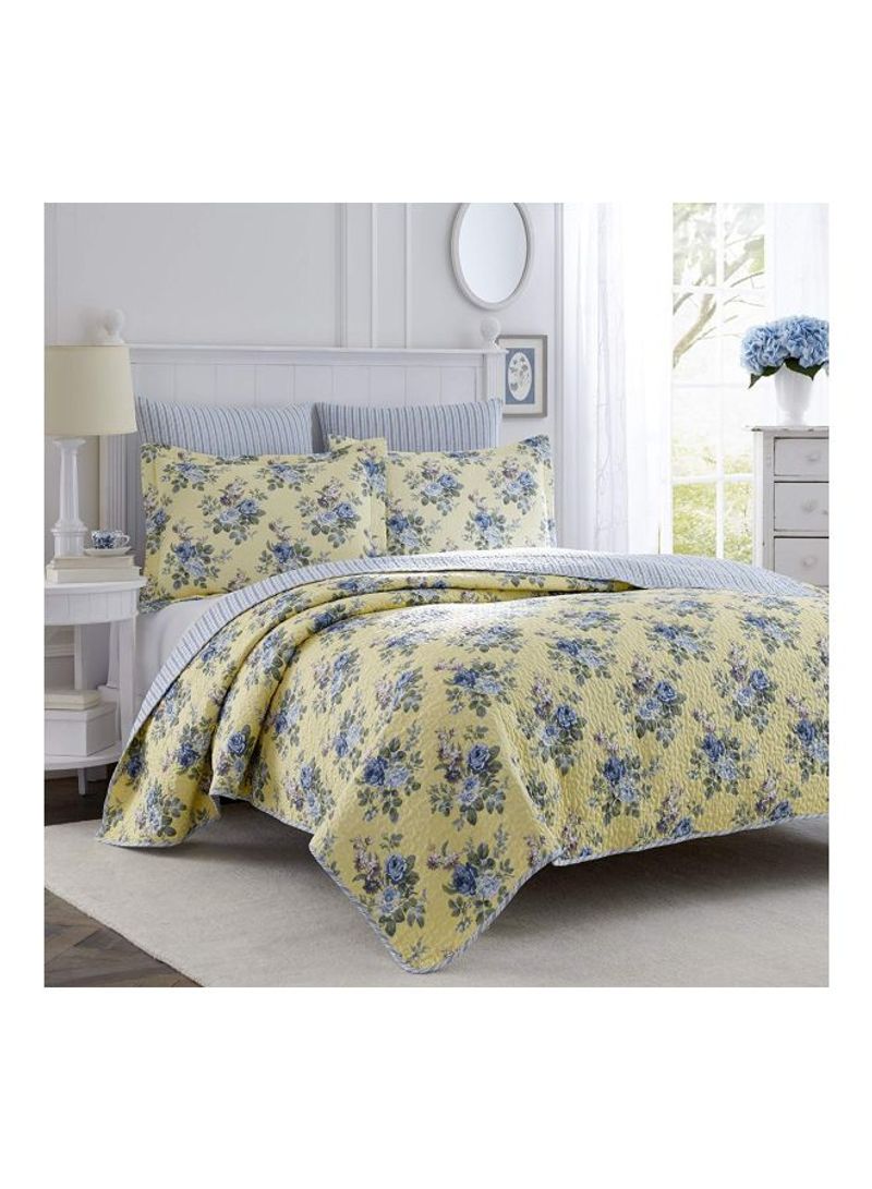 3-Piece Cotton Linley Quilt Set Yellow/Blue/Green Twin