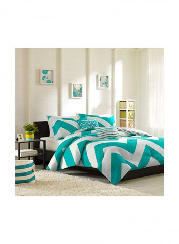 4-Piece Polyester Comforter Set Blue/White