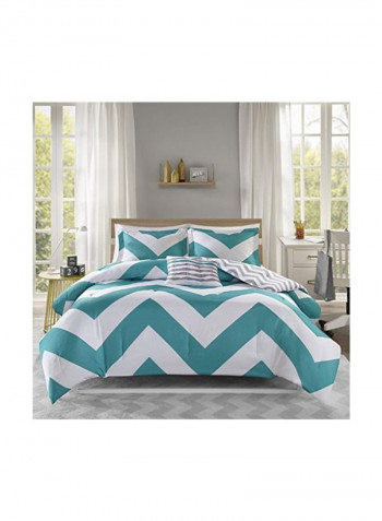 4-Piece Polyester Comforter Set Blue/White