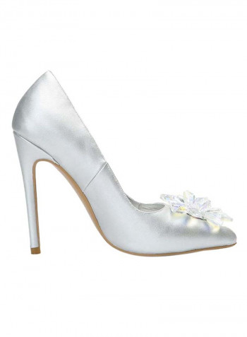 Leather High Heel Pumps Silver