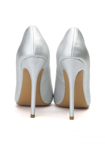 Leather High Heel Pumps Silver