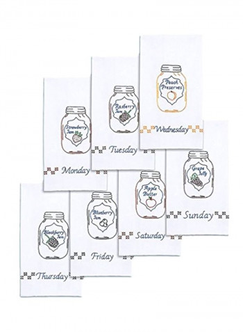 12-Piece Days Of The Week Hand Towel Embroidery Design Set White/Black