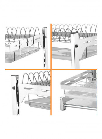 2-Tier Stainless Steel Silver Dish Drying Rack Silver 44x19x30cm