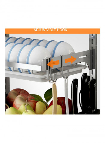 2-Tier Stainless Steel Silver Dish Drying Rack Silver 44x19x30cm