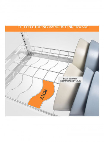 2-Tier Stainless Steel Silver Dish Drying Rack Silver 44x19x30cm