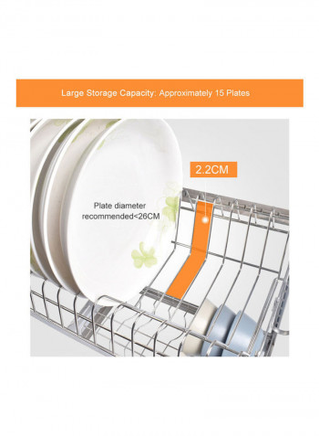 2-Tier Stainless Steel Silver Dish Drying Rack Silver 44x19x30cm