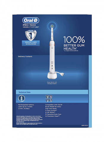 1500 Cross Action Electric Rechargeable Power Toothbrush White