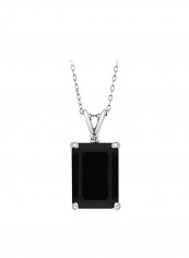 925 Sterling Silver 0.02Ct Diamond And Onyx Pendant Necklace