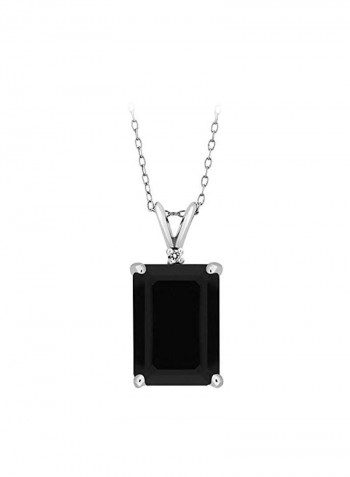 925 Sterling Silver 0.02Ct Diamond And Onyx Pendant Necklace