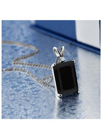 925 Sterling Silver 0.02Ct Diamond And Onyx Pendant Necklace