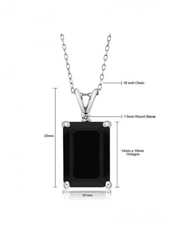 925 Sterling Silver 0.02Ct Diamond And Onyx Pendant Necklace