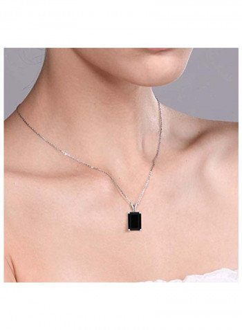 925 Sterling Silver 0.02Ct Diamond And Onyx Pendant Necklace