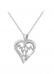 925 Sterling Silver 0.1 Ct Diamond Studded Heart Pendant Necklace