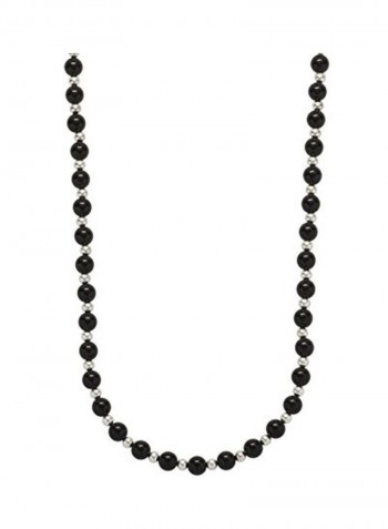 925 Sterling Silver Polished Onyx Beaded Necklace