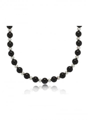 925 Sterling Silver Polished Onyx Beaded Necklace