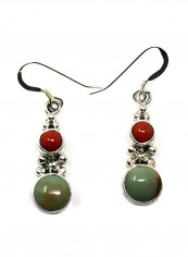 925 Sterling Silver Turquoise And Coral Studded Dangle Earrings