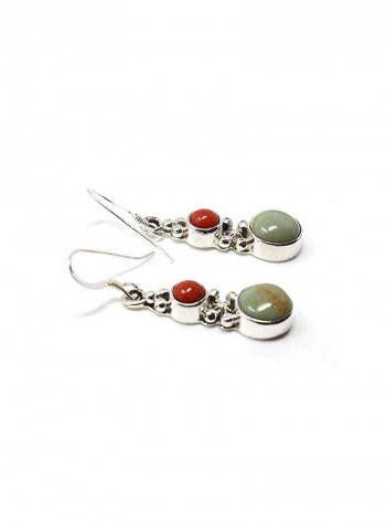 925 Sterling Silver Turquoise And Coral Studded Dangle Earrings
