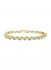 925 Sterling Silver Aquamarine And Topaz Studded Tennis Bracelet