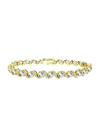 925 Sterling Silver Aquamarine And Topaz Studded Tennis Bracelet